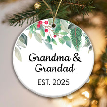 Load image into Gallery viewer, Grandma Grandad Est 2025 Bauble Pregnancy Announcement First Year Grandparents - Ceramic