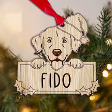 Load image into Gallery viewer, Personalised Golden Retriever Dog Bauble - Peeking Dog - Oak Veneer Wood - Add your own name!