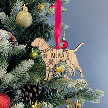 Load image into Gallery viewer, Personalised Labrador Bauble Jumper Dog Bauble - Oak Veneer Wood - Add any name