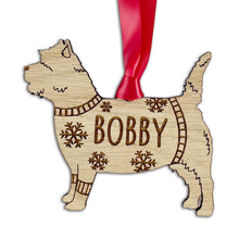 Load image into Gallery viewer, Personalised Cairn Terrier Bauble Jumper Dog Bauble - Oak Veneer Wood - Add any name