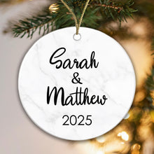 Load image into Gallery viewer, Personalised Couple Marble Bauble Tree Decoration Xmas Gift Idea Secret Santa - Add Names & Year! Ceramic - Gift Boxed