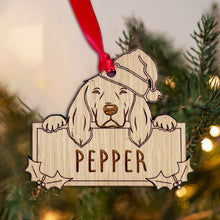 Load image into Gallery viewer, Personalised Springer Spaniel Dog Bauble - Peeking Dog - Oak Veneer Wood - Add your own name!