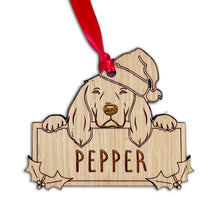 Load image into Gallery viewer, Personalised Springer Spaniel Dog Bauble - Peeking Dog - Oak Veneer Wood - Add your own name!