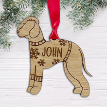 Load image into Gallery viewer, Personalised Bedlington Bauble Jumper Dog Bauble - Oak Veneer Wood - Add any name