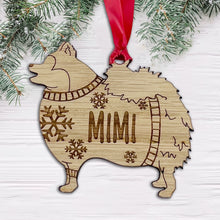 Load image into Gallery viewer, Personalised Pomeranian Bauble Jumper Dog Bauble - Oak Veneer Wood - Add any name