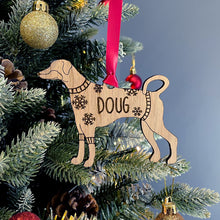 Load image into Gallery viewer, Personalised Doberman Bauble Jumper Dog Bauble - Oak Veneer Wood - Add any name