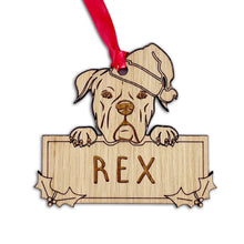 Load image into Gallery viewer, Personalised Boxer Dog Bauble - Peeking Dog - Oak Veneer Wood - Add your own name!