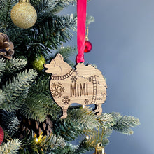 Load image into Gallery viewer, Personalised Pomeranian Bauble Jumper Dog Bauble - Oak Veneer Wood - Add any name
