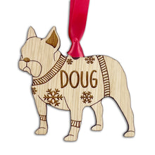 Load image into Gallery viewer, Personalised French Bulldog Bauble Jumper Dog Bauble - Oak Veneer Wood - Add any name