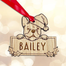 Load image into Gallery viewer, Personalised French Bulldog Bauble - Peeking Dog - Oak Veneer Wood - Add your own name!