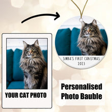 Load image into Gallery viewer, Personalised Cat's First Christmas Photo Bauble - Ceramic
