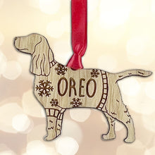 Load image into Gallery viewer, Personalised Springer Spaniel Bauble Jumper Dog Bauble - Oak Veneer Wood - Add any name