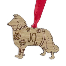 Load image into Gallery viewer, Personalised Rough Collie Bauble Jumper Dog Bauble - Oak Veneer Wood - Add any name