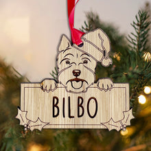 Load image into Gallery viewer, Personalised Westie Dog Bauble - Peeking Dog - Oak Veneer Wood - Add your own name!