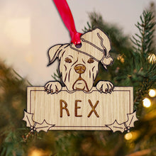 Load image into Gallery viewer, Personalised Boxer Dog Bauble - Peeking Dog - Oak Veneer Wood - Add your own name!