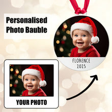 Load image into Gallery viewer, Personalised Christmas Baby Acrylic Photo Bauble