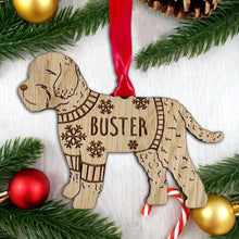 Load image into Gallery viewer, Personalised Cockapoo Bauble Jumper Dog Bauble - Oak Veneer Wood - Add any name
