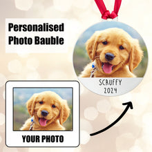 Load image into Gallery viewer, Personalised Dog Photo Bauble Tree Decoration