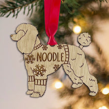 Load image into Gallery viewer, Personalised Poodle Bauble Jumper Dog Bauble - Oak Veneer Wood - Add any name