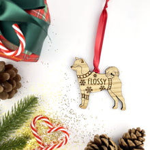 Load image into Gallery viewer, Personalised Akita Bauble Jumper Dog Bauble - Oak Veneer Wood - Add any name