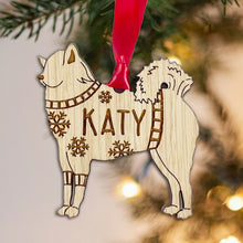 Load image into Gallery viewer, Personalised Eurasier Bauble Jumper Dog Bauble - Oak Veneer Wood - Add any name