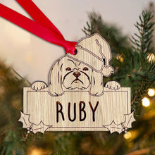 Load image into Gallery viewer, Personalised Shih Tzu Dog Bauble - Peeking Dog - Oak Veneer Wood - Add your own name!