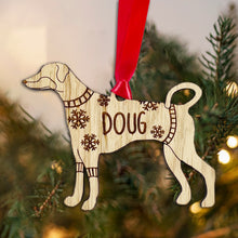 Load image into Gallery viewer, Personalised Doberman Bauble Jumper Dog Bauble - Oak Veneer Wood - Add any name