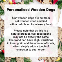 Load image into Gallery viewer, Personalised Jack Russell Bauble Jumper Dog Bauble - Oak Veneer Wood - Add any name