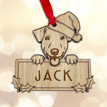 Load image into Gallery viewer, Personalised Jack Russell Dog Bauble - Peeking Dog - Oak Veneer Wood - Add your own name!