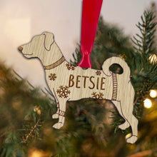 Load image into Gallery viewer, Personalised Jack Russell Bauble Jumper Dog Bauble - Oak Veneer Wood - Add any name