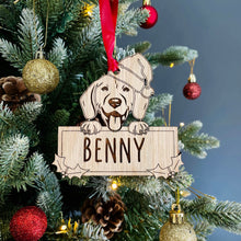 Load image into Gallery viewer, Personalised Beagle Dog Bauble - Peeking Dog - Oak Veneer Wood - Add your own name!