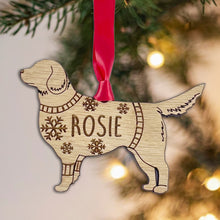 Load image into Gallery viewer, Personalised Golden Retriever Bauble Jumper Dog Bauble - Oak Veneer Wood - Add any name