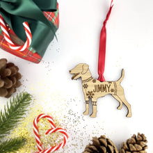 Load image into Gallery viewer, Personalised Patterdale Bauble Jumper Dog Bauble - Oak Veneer Wood - Add any name
