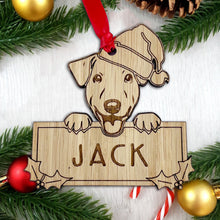 Load image into Gallery viewer, Personalised Jack Russell Dog Bauble - Peeking Dog - Oak Veneer Wood - Add your own name!