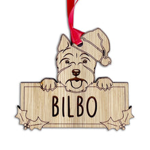 Load image into Gallery viewer, Personalised Westie Dog Bauble - Peeking Dog - Oak Veneer Wood - Add your own name!