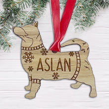 Load image into Gallery viewer, Personalised Swedish Vallhund Bauble Jumper Dog Bauble - Oak Veneer Wood - Add any name