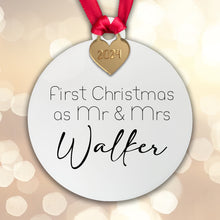 Load image into Gallery viewer, Personalised First Christmas as Mr & Mrs - Mr Mr - Mrs Mrs Tree Decoration Bauble | Acrylic | Gift Boxed