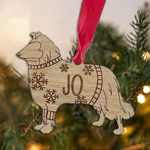 Load image into Gallery viewer, Personalised Rough Collie Bauble Jumper Dog Bauble - Oak Veneer Wood - Add any name