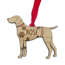 Load image into Gallery viewer, Personalised Pointer Bauble Jumper Dog Bauble - Oak Veneer Wood - Add any name