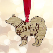 Load image into Gallery viewer, Personalised Samoyed Bauble Jumper Dog Bauble - Oak Veneer Wood - Add any name