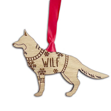 Load image into Gallery viewer, Personalised German Shepherd Bauble Jumper Dog Bauble - Oak Veneer Wood - Add any name