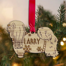 Load image into Gallery viewer, Personalised Lhasa Apso Bauble Jumper Dog Bauble - Oak Veneer Wood - Add any name