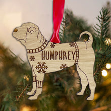 Load image into Gallery viewer, Personalised Chinese Shar-Pei Bauble Jumper Dog Bauble - Oak Veneer Wood - Add any name