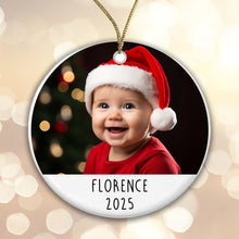 Load image into Gallery viewer, Personalised Christmas Baby Ceramic Photo Bauble