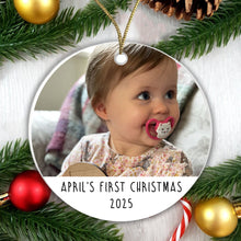 Load image into Gallery viewer, Name's First Christmas - Photo Bauble - Ceramic or Acrylic