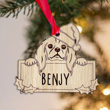 Load image into Gallery viewer, Personalised Cavalier Kind Charles Spaniel Dog Bauble - Peeking Dog - Oak Veneer Wood - Add your own name!