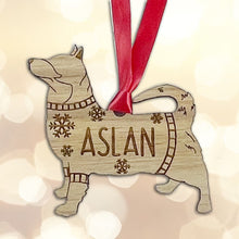 Load image into Gallery viewer, Personalised Swedish Vallhund Bauble Jumper Dog Bauble - Oak Veneer Wood - Add any name