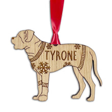 Load image into Gallery viewer, Personalised English Mastiff Bauble Jumper Dog Bauble - Oak Veneer Wood - Add any name