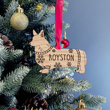 Load image into Gallery viewer, Personalised Corgi Bauble Jumper Dog Bauble - Oak Veneer Wood - Add any name