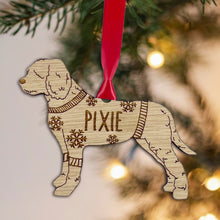 Load image into Gallery viewer, Personalised Lagotto Romagnolo Bauble Jumper Dog Bauble - Oak Veneer Wood - Add any name